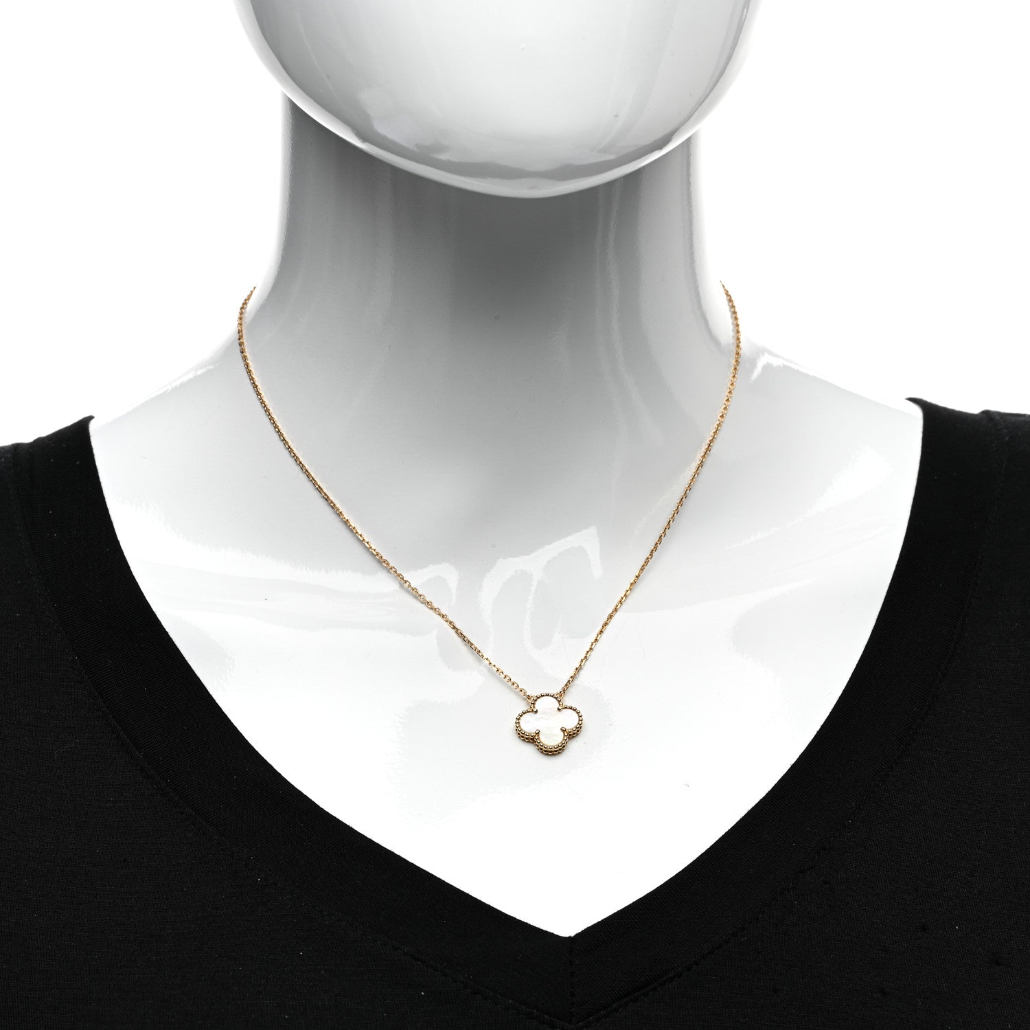 Van Cleef & Arpels 18K Yellow Gold Mother of Pearl Vintage Alhambra Pendant Necklace 2 of 5