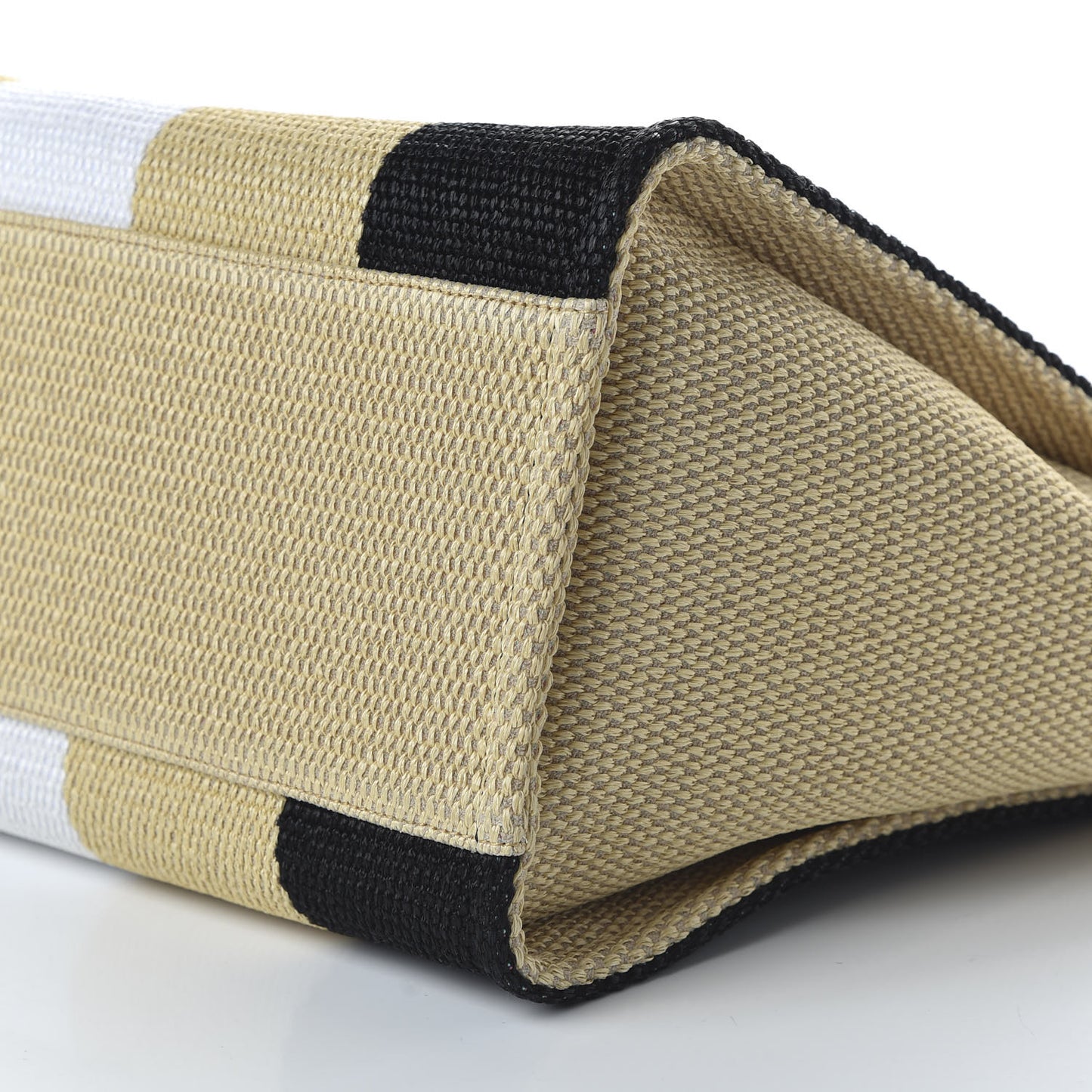 Straw Raffia Calfskin Striped Medium Deauville Tote Black Beige Ivory