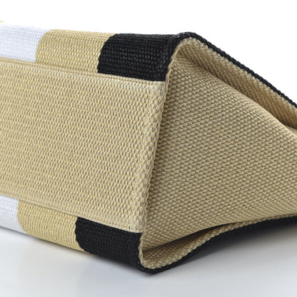 Chanel Straw Raffia Calfskin Striped Medium Deauville Tote Black Beige Ivory 8 of 12