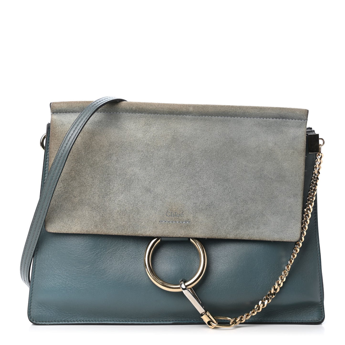 Suede Calfskin Medium Faye Shoulder Bag Cloudy Blue