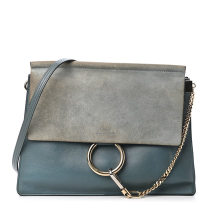 Chloe Suede Calfskin Medium Faye Shoulder Bag Cloudy Blue 1 of 5