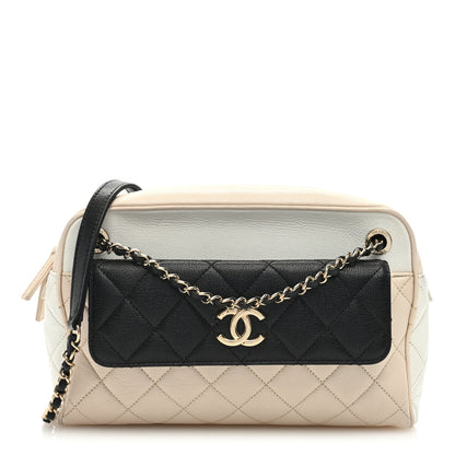 Chanel Goatskin Quilted Tri-Color Medium In & Out Camera Case Beige White Black 1 of 12