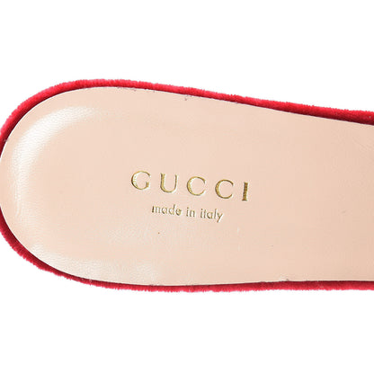 Gucci Velvet Etoile Pearl Embellished Mid Heel Slide Sandals 39 Hibiscus Red Black Blue Agata 6 of 9