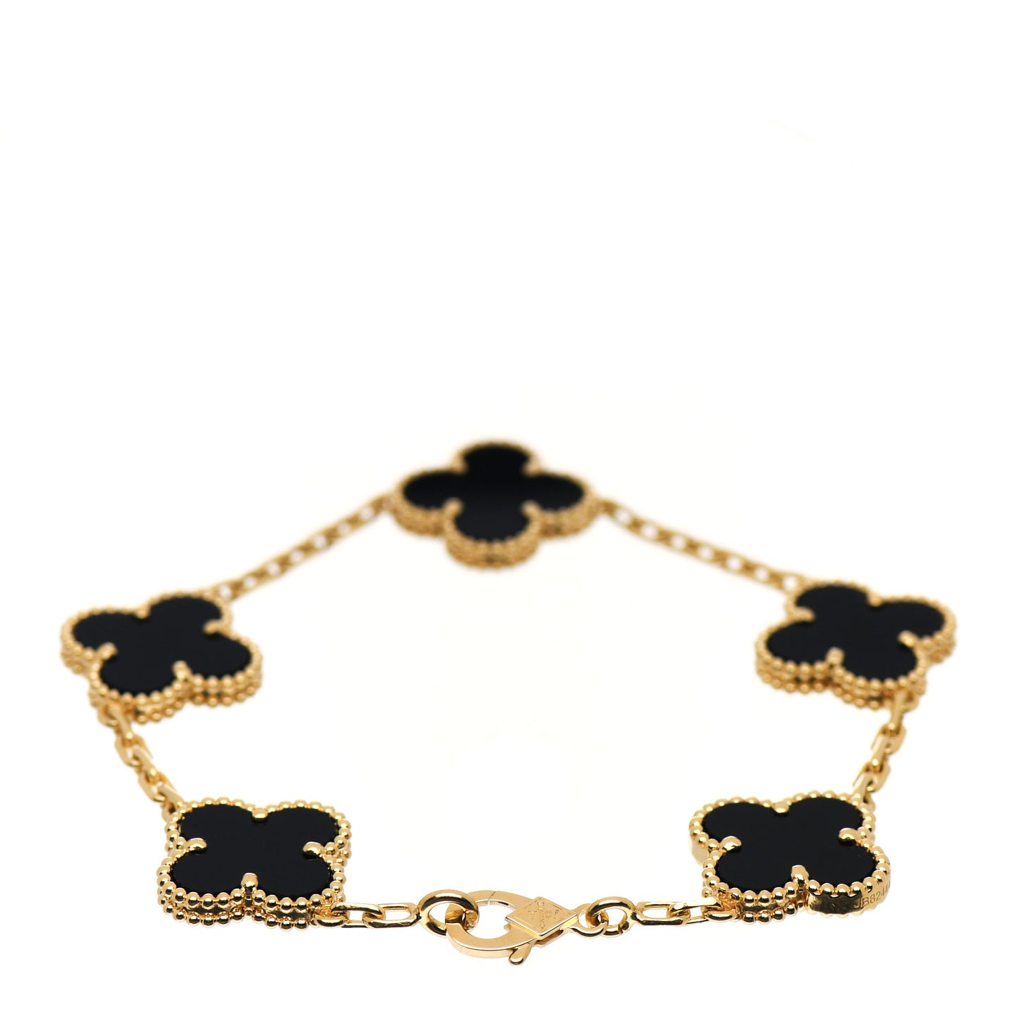 18K Yellow Gold Black Onyx 5 Motifs Vintage Alhambra Bracelet
