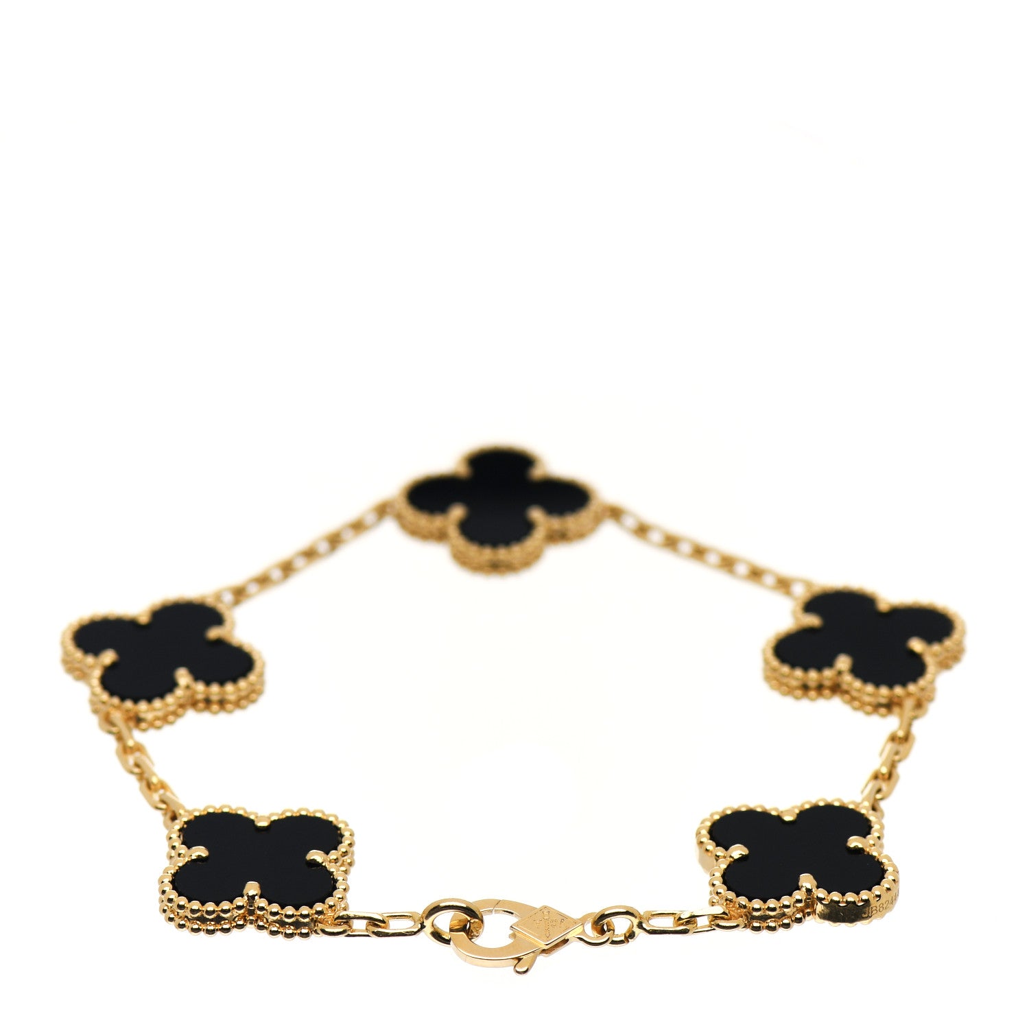 Van Cleef & Arpels 18K Yellow Gold Black Onyx 5 Motifs Vintage Alhambra Bracelet 3 of 6