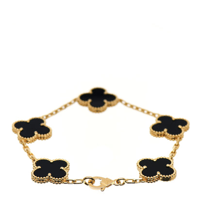 Van Cleef & Arpels 18K Yellow Gold Black Onyx 5 Motifs Vintage Alhambra Bracelet 3 of 6