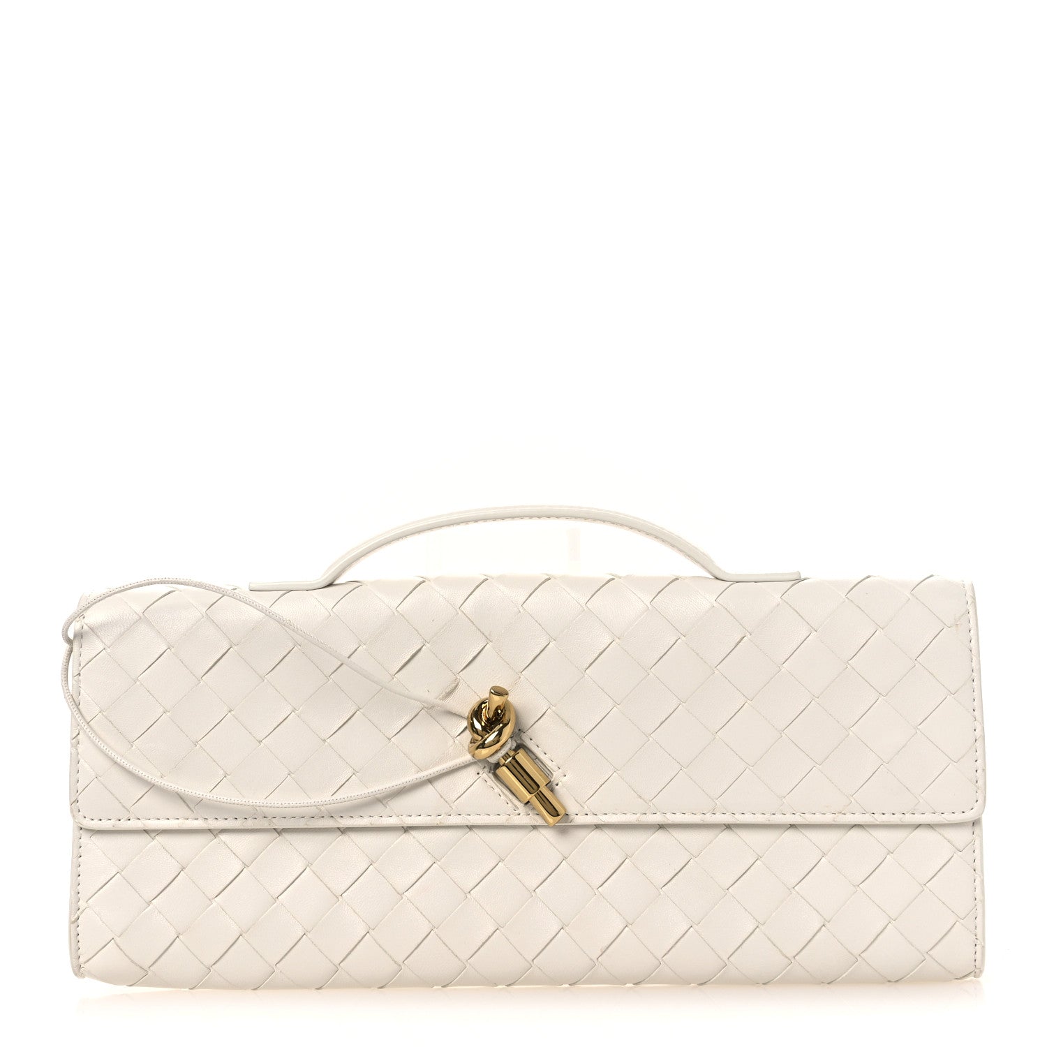 Bottega Veneta Nappa Intrecciato Long Andiamo Top Handle Clutch Sea Salt 1 of 11