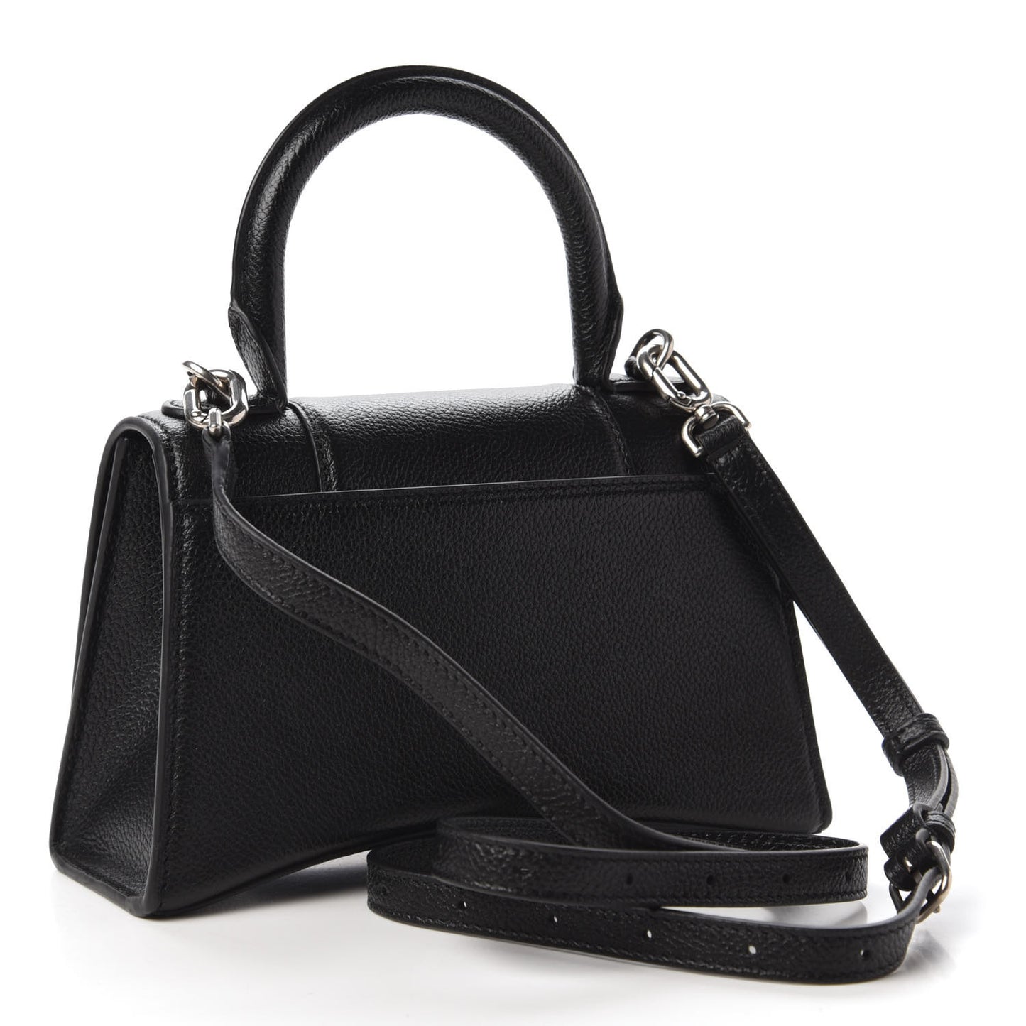 Grained Calfskin Hourglass Top Handle Bag XS Black
