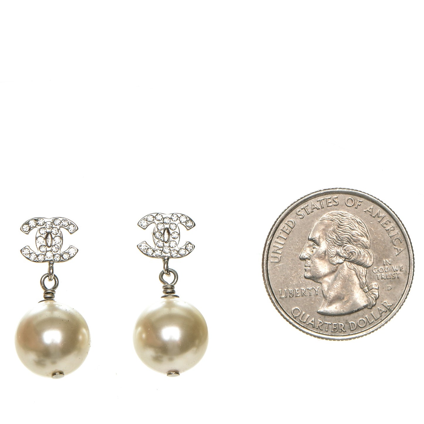 Crystal Pearl CC Drop Earrings Silver