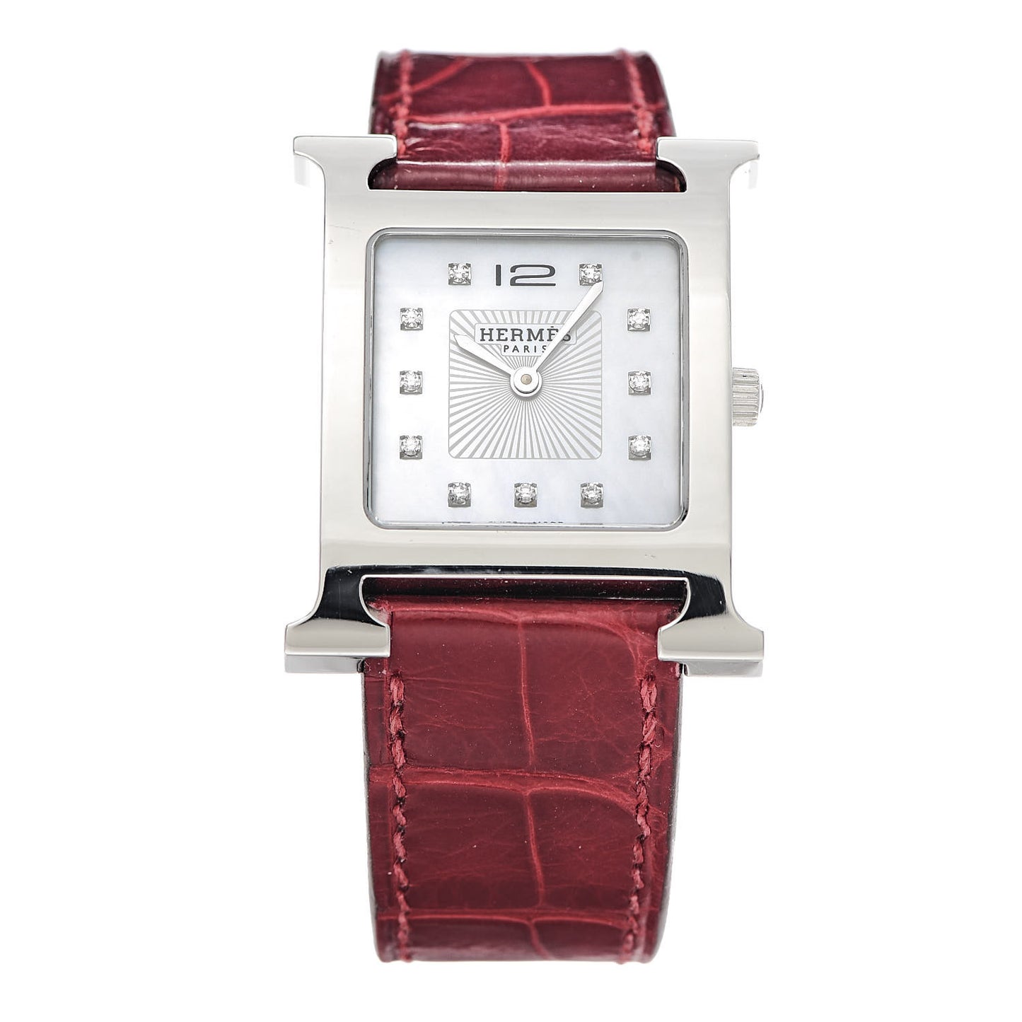 Stainless Steel Alligator Diamond Mother of Pearl 26mm Heure H Hour Quartz Watch Braise