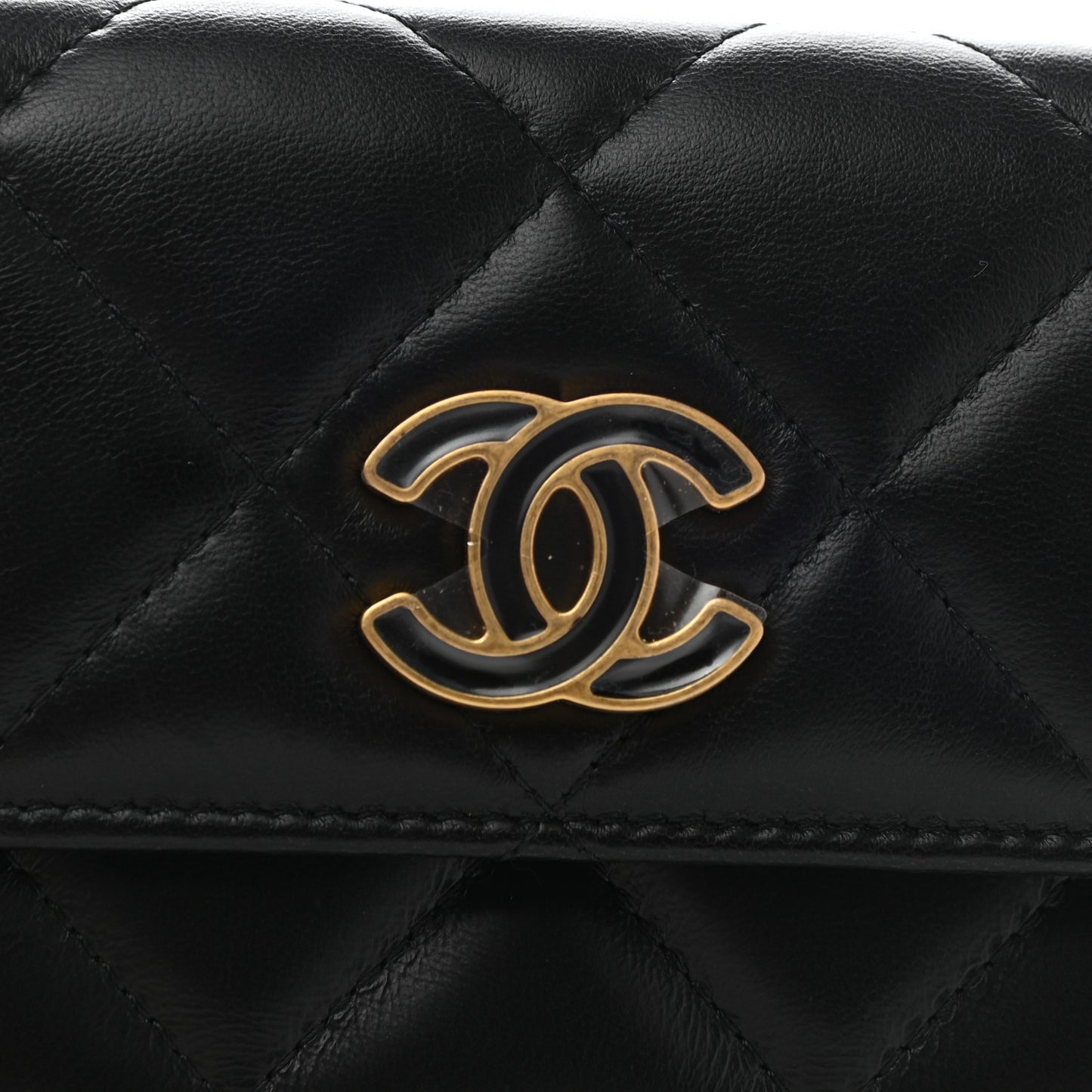 Lambskin Enamel Quilted Pending CC Flap Belt Bag Black