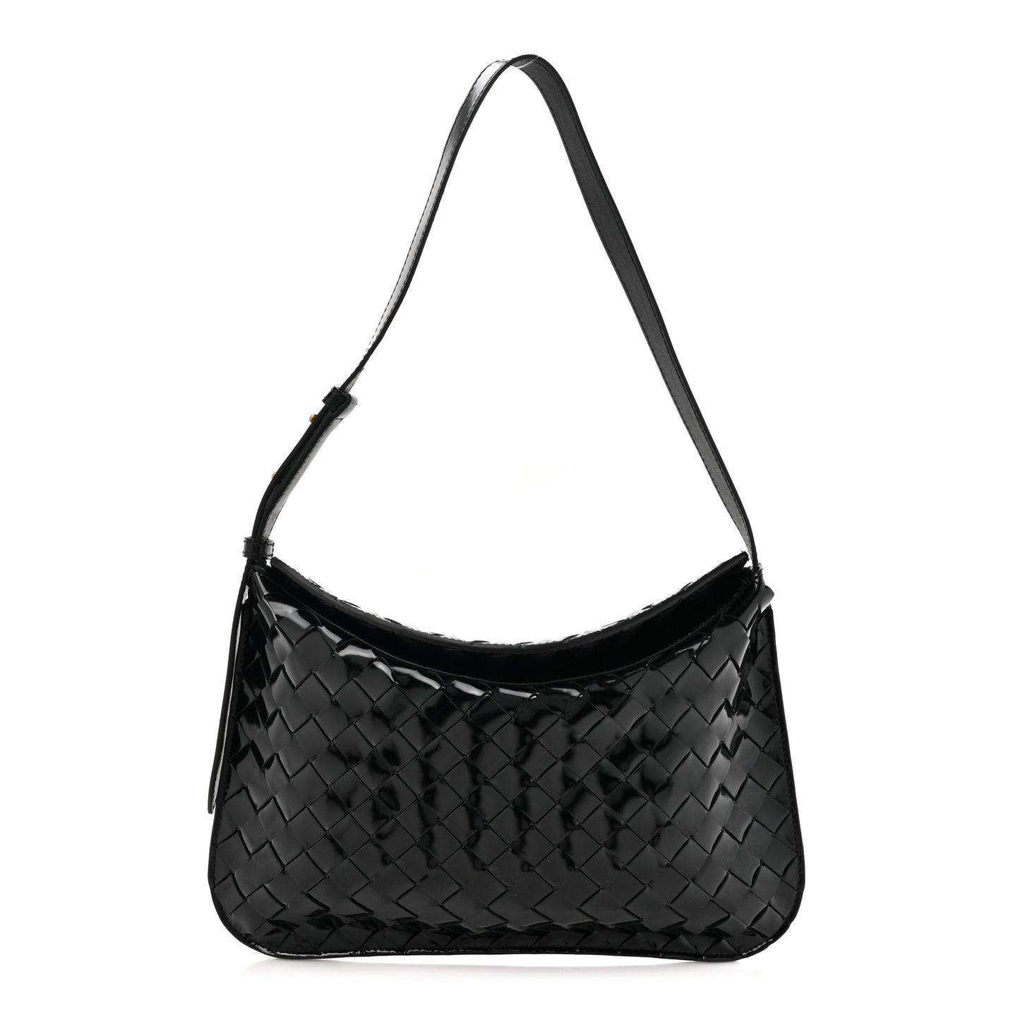 Patent Intrecciato Shoulder Bag Black