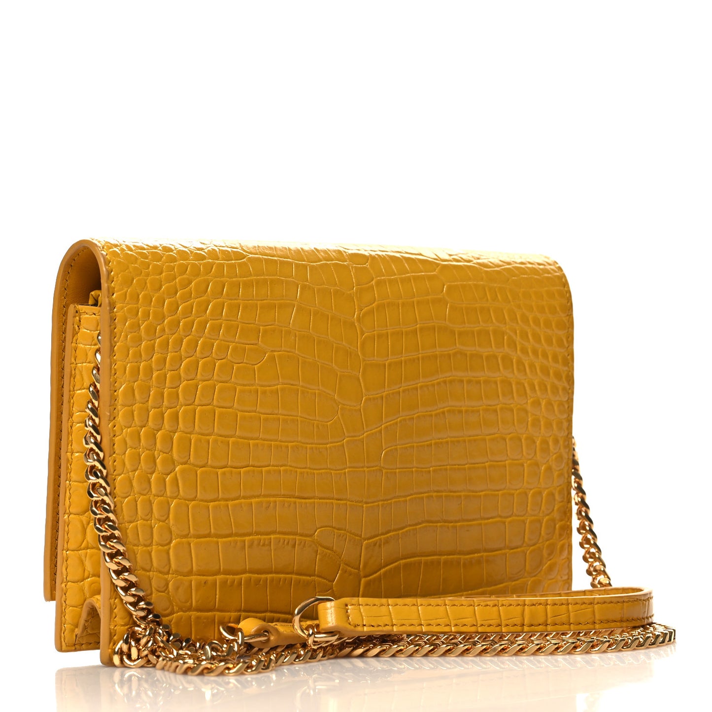 Calfskin Crocodile Embossed Medium Classic Monogram Kate Tassel Satchel Saffron
