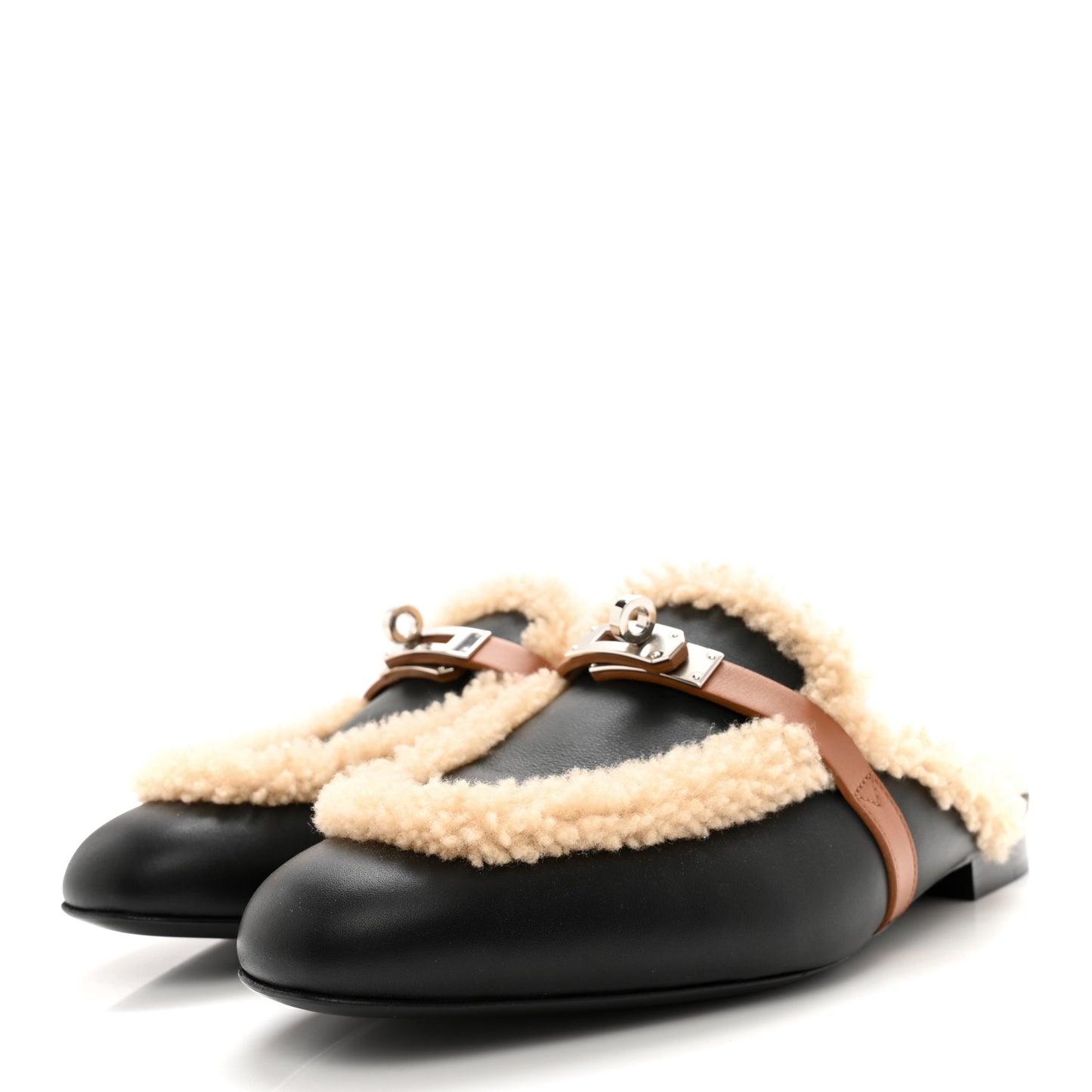 Shearling Calfskin Womens Oz Mules 38.5 Naturel Black