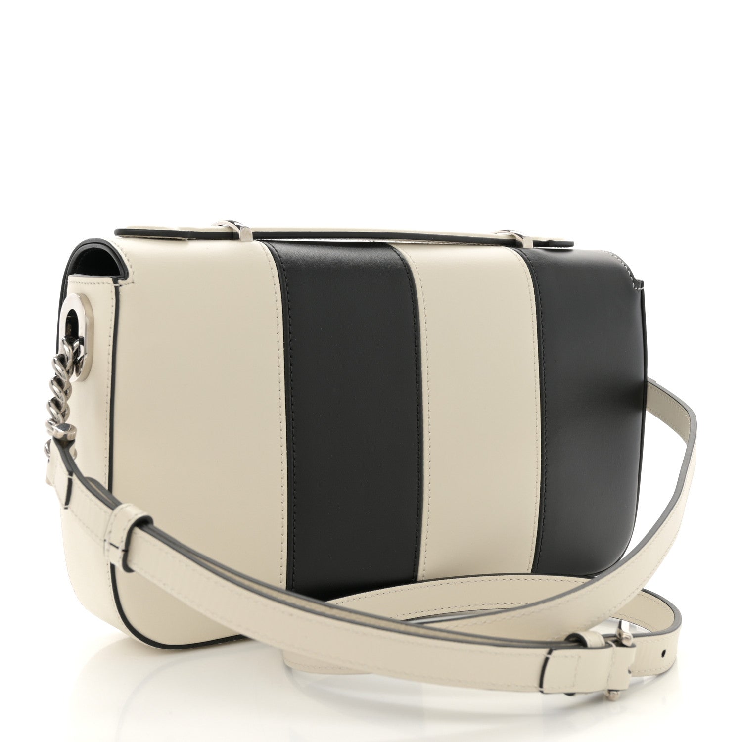 Gucci Senna Calfskin Lines Petite GG Top Handle Shoulder Bag Black Mystic White 3 of 11