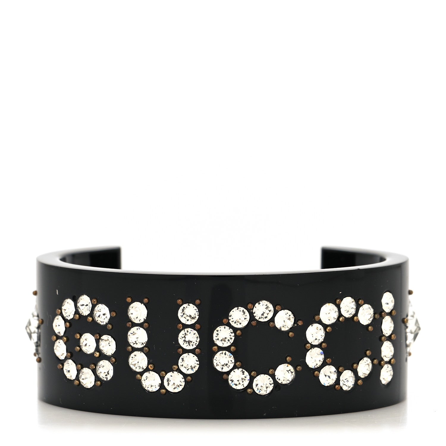 Gucci Resin Crystal Cuff Bracelet S Black 1 of 4