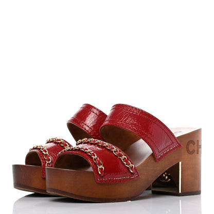Chanel Shiny Crumpled Calfskin Chain Platform Mules 36 Red 3 of 8