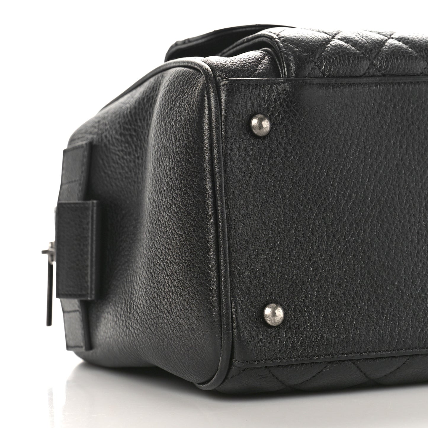 Grained Calfskin Quilted Large Casual Pocket Bowling Bag Black