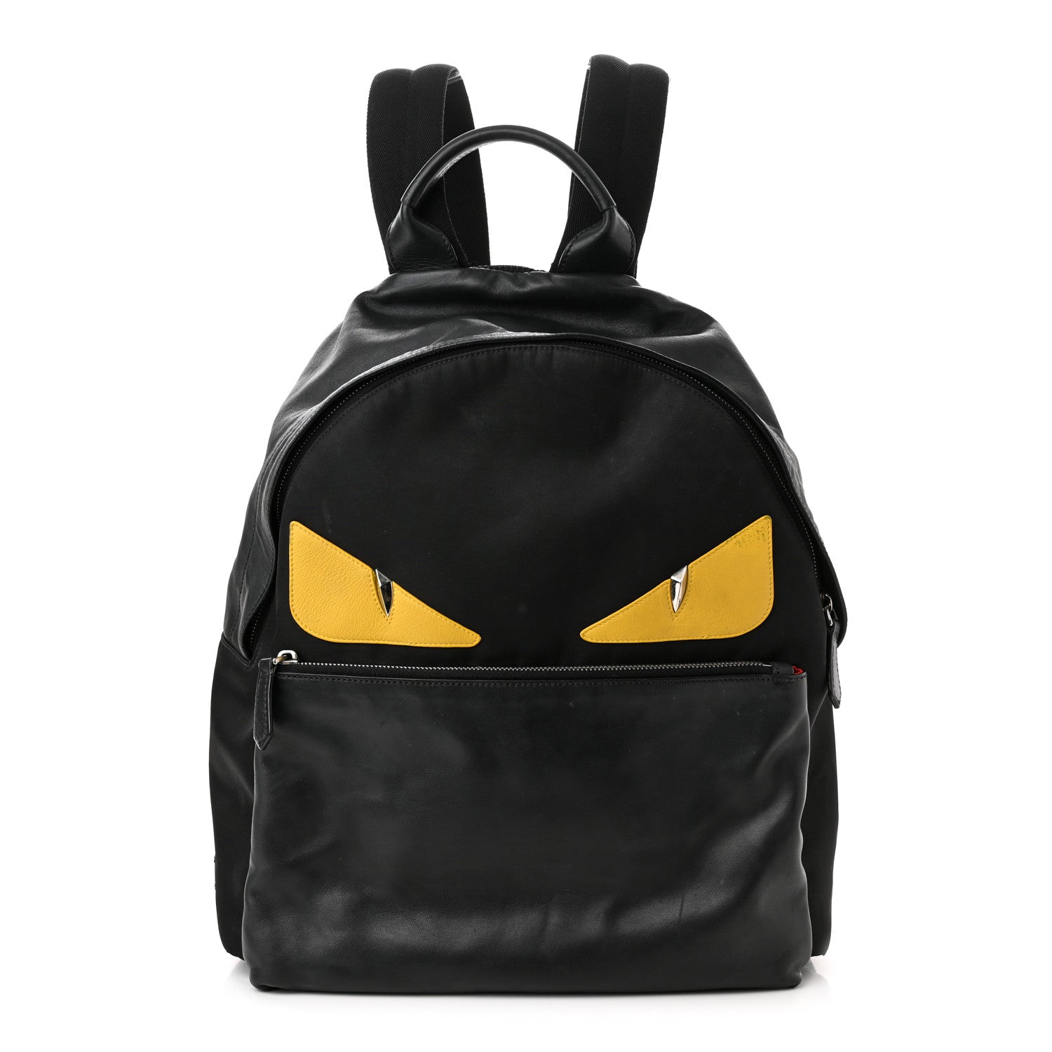 Fendi Nylon Vitello Liberty Vitello Dolce Monster Eyes Rounded Backpack Black Sunflower 1 of 15