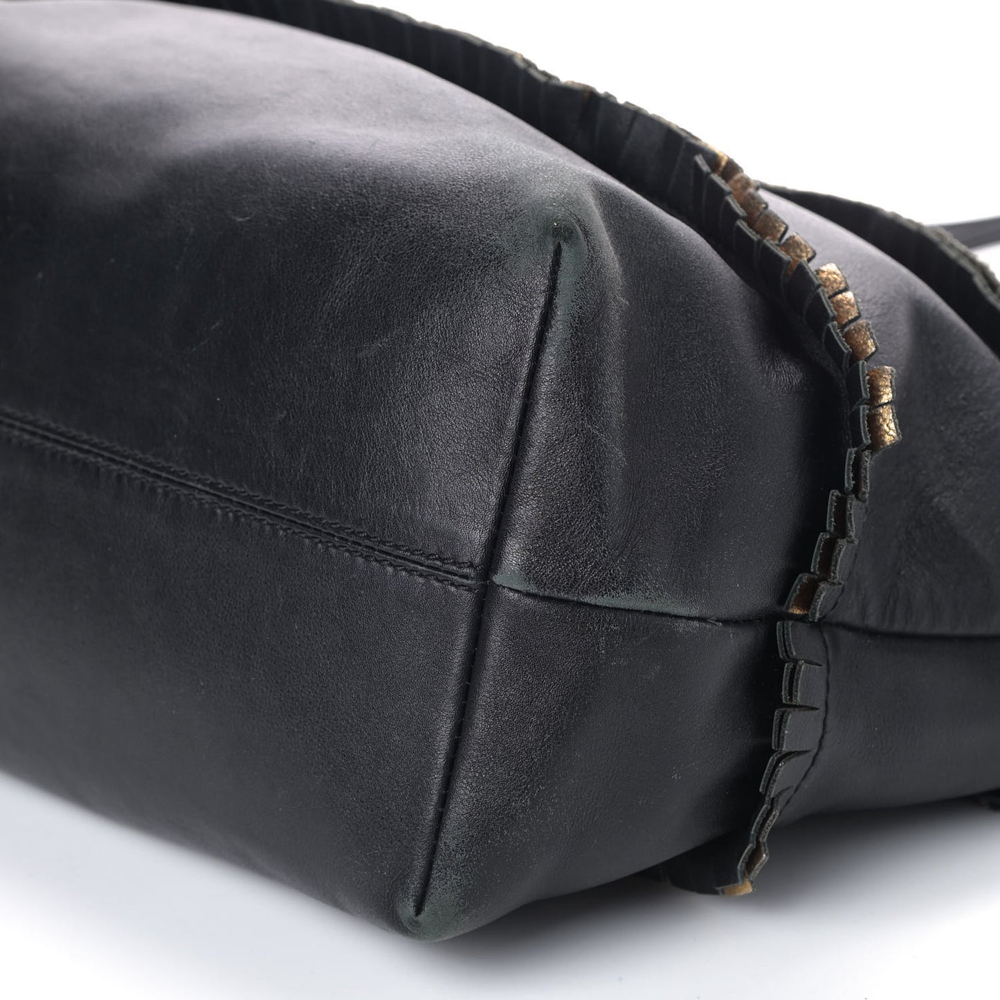 Calfskin Ruffle Roll Tote Black