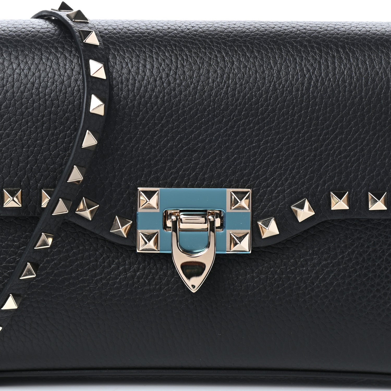 Valentino Garavani Pebbled Calfskin Medium Rockstud Flip Lock Crossbody Bag Black 7 of 9