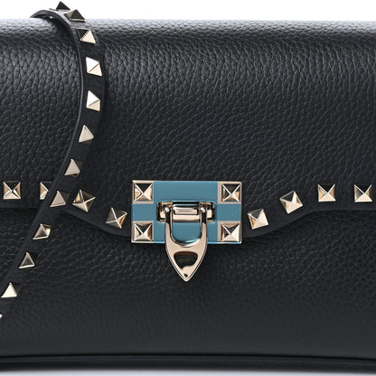 Valentino Garavani Pebbled Calfskin Medium Rockstud Flip Lock Crossbody Bag Black 7 of 9