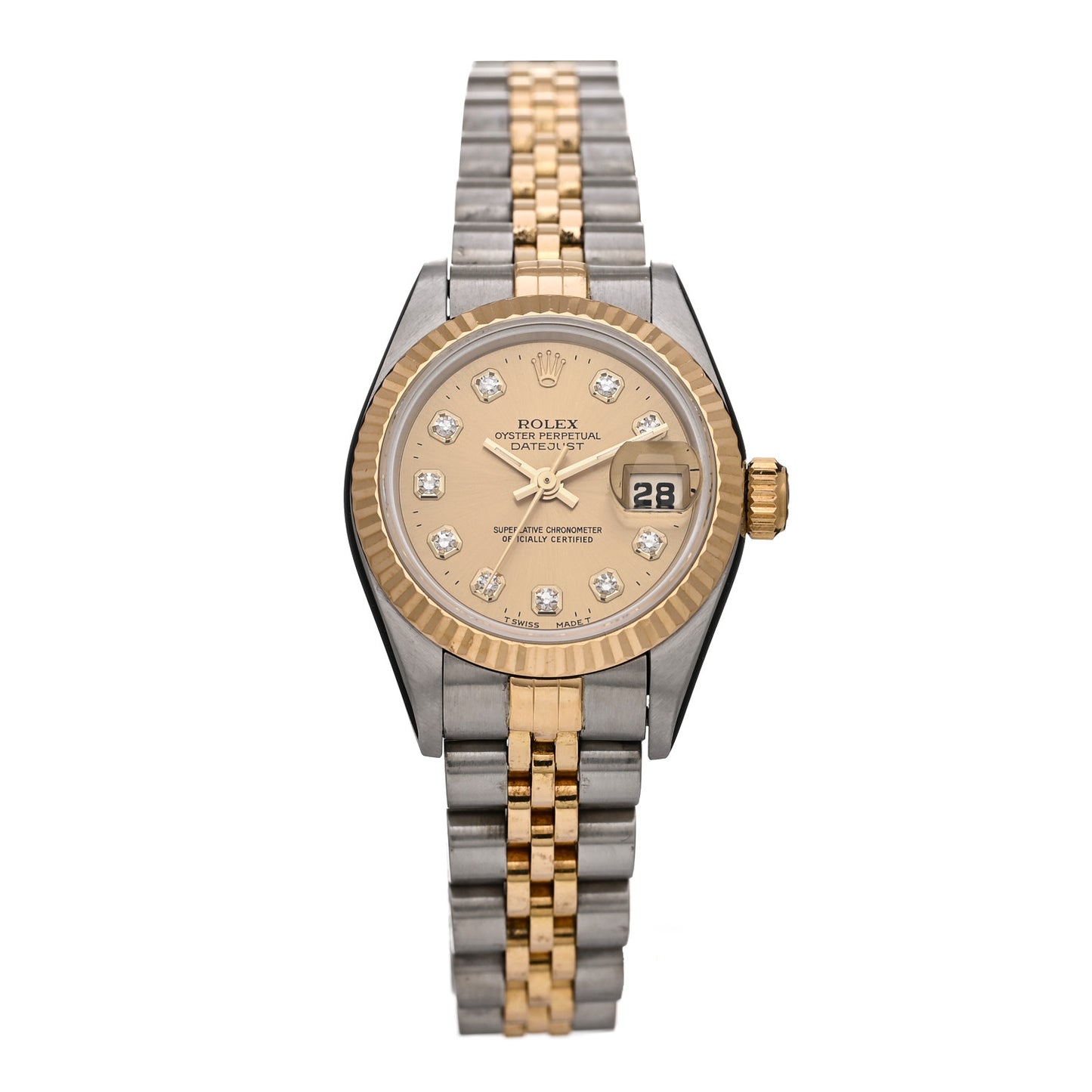 Stainless Steel 18K Yellow Gold Diamond 26mm Oyster Perpetual Datejust Watch Champagne 69173