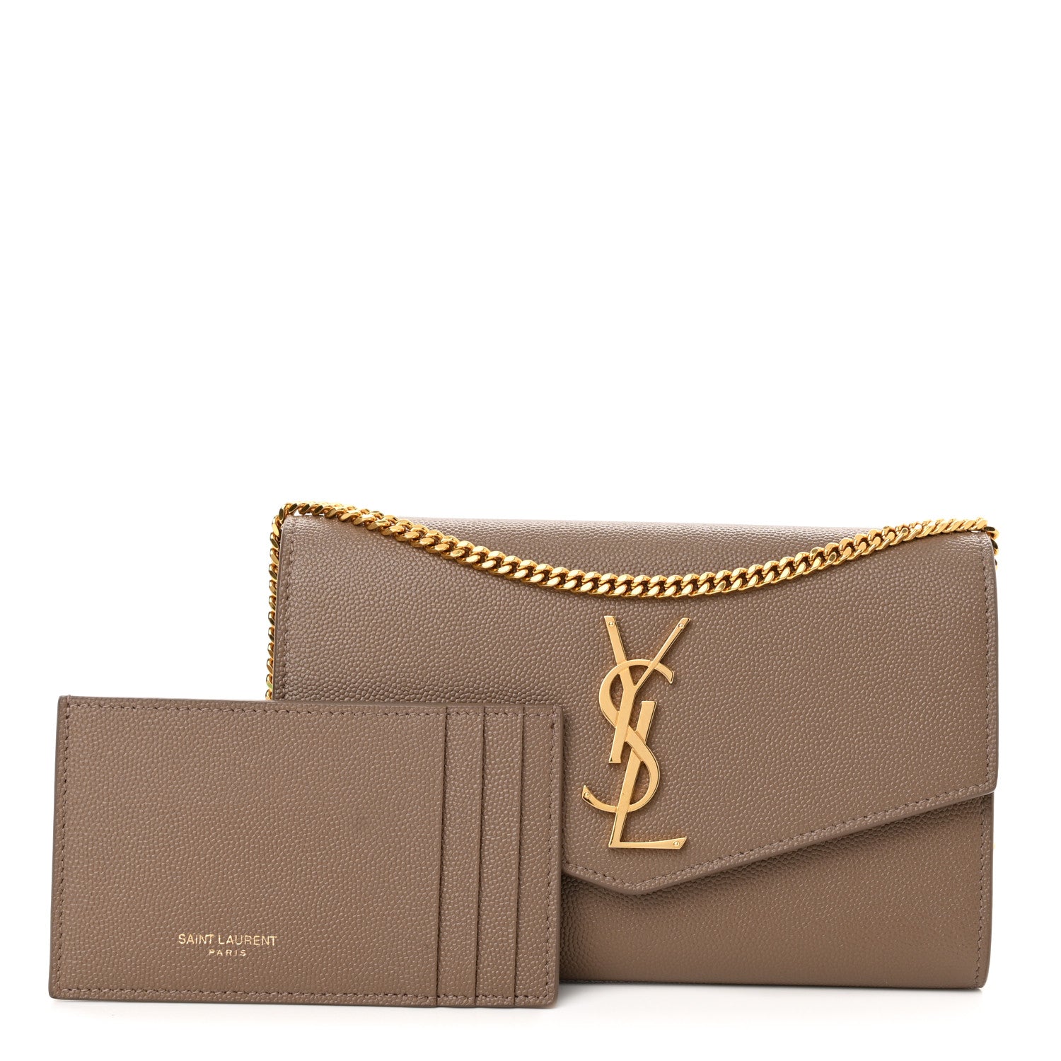 Saint Laurent Grain De Poudre Monogram Uptown Chain Wallet Taupe 1 of 13