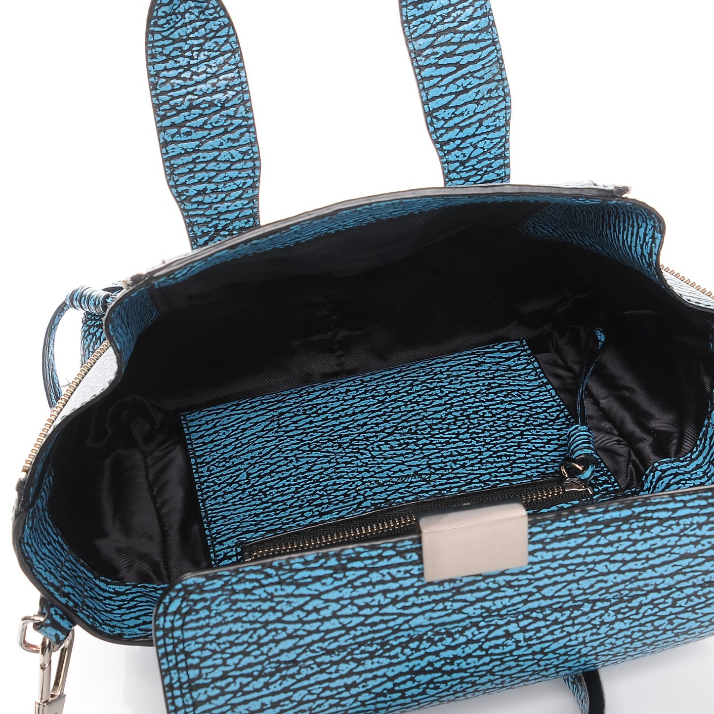 3.1 Textured Calfskin Mini Pashli Satchel Turquoise Black