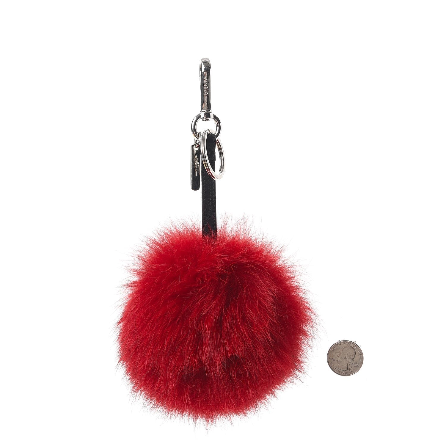 Fendi Fox Fur Vitello Flamingo Smile Pom Pom Bag Charm Red Black 2 of 6