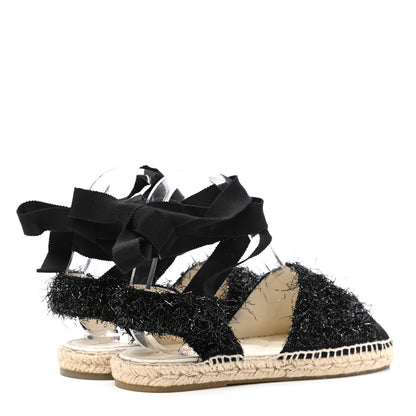 Chanel Fabric Tweed Suede Grosgrain CC Espadrilles 37 Black 5 of 9