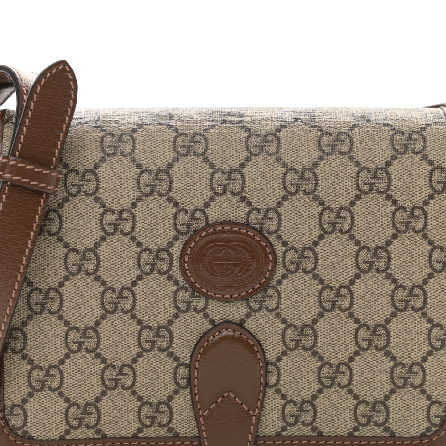 GG Supreme Monogram Azalea Calfskin Mini Retro Interlocking G Flap Shoulder Bag Beige Ebony Brown Sugar