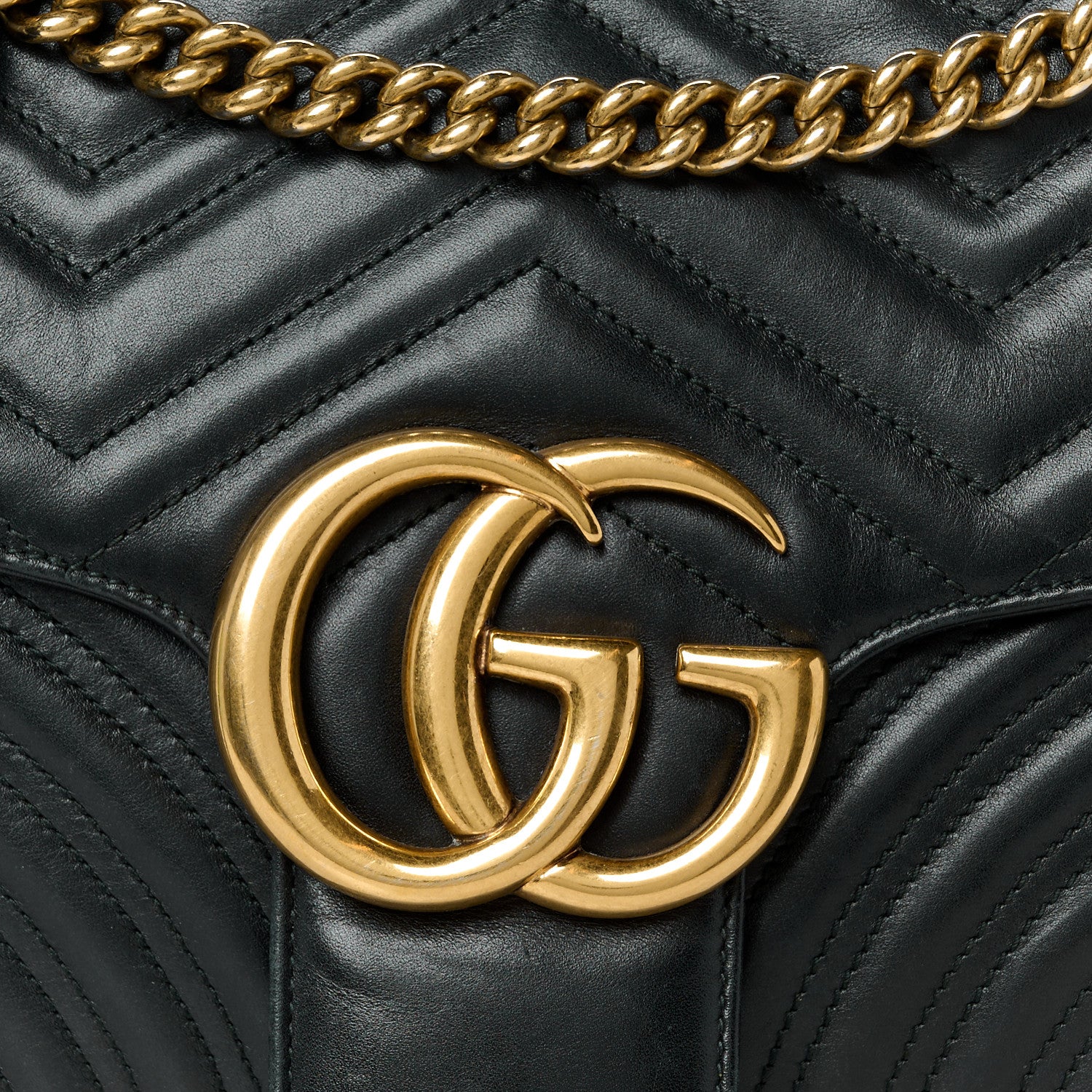 Gucci Calfskin Matelasse Medium GG Marmont Shoulder Bag Black 9 of 11