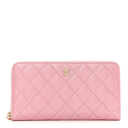 Chanel Iridescent Caviar Quilted Large Zip Around Wallet Pink 1 of 9