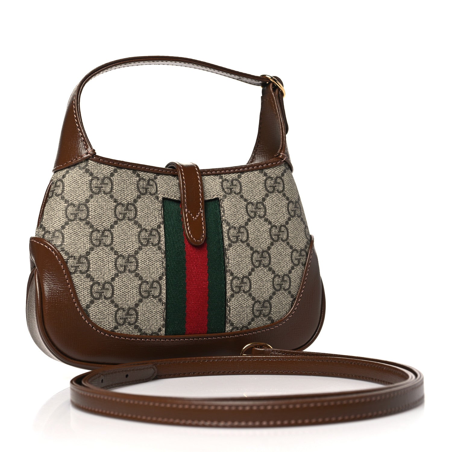 Gucci GG Supreme Monogram Azalea Calfskin Web Mini Jackie 1961 Hobo Beige Ebony Brown Sugar 3 of 10