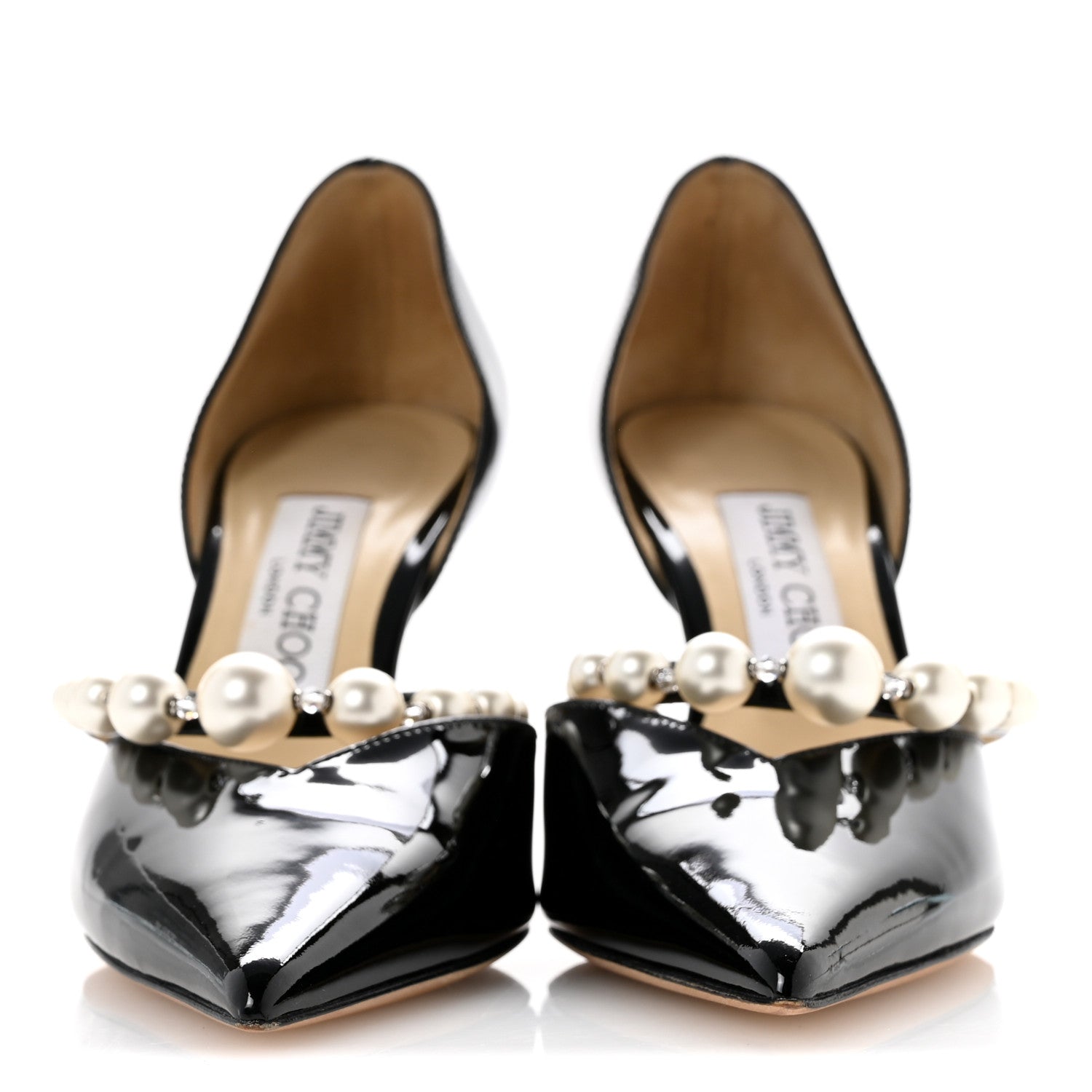 Jimmy Choo Patent Pearl Embellished Aurelie 85 Pumps 36 Black 3 of 8