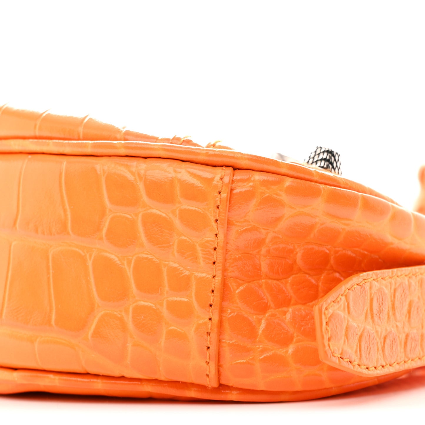 Extra Supple Calfskin Crocodile Embossed Le Cagole Shoulder Bag XS Pop Orange