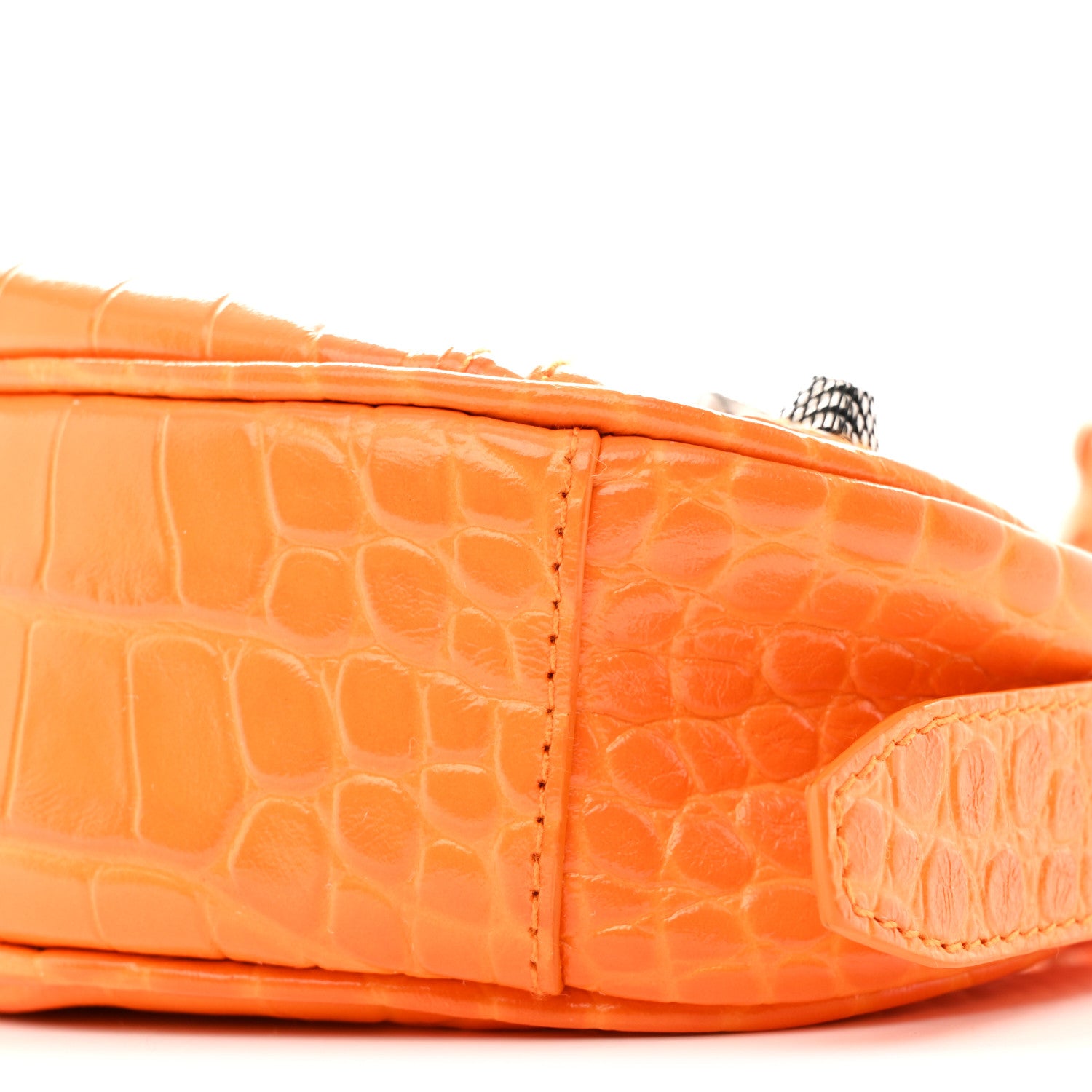 Balenciaga Extra Supple Calfskin Crocodile Embossed Le Cagole Shoulder Bag XS Pop Orange 11 of 12