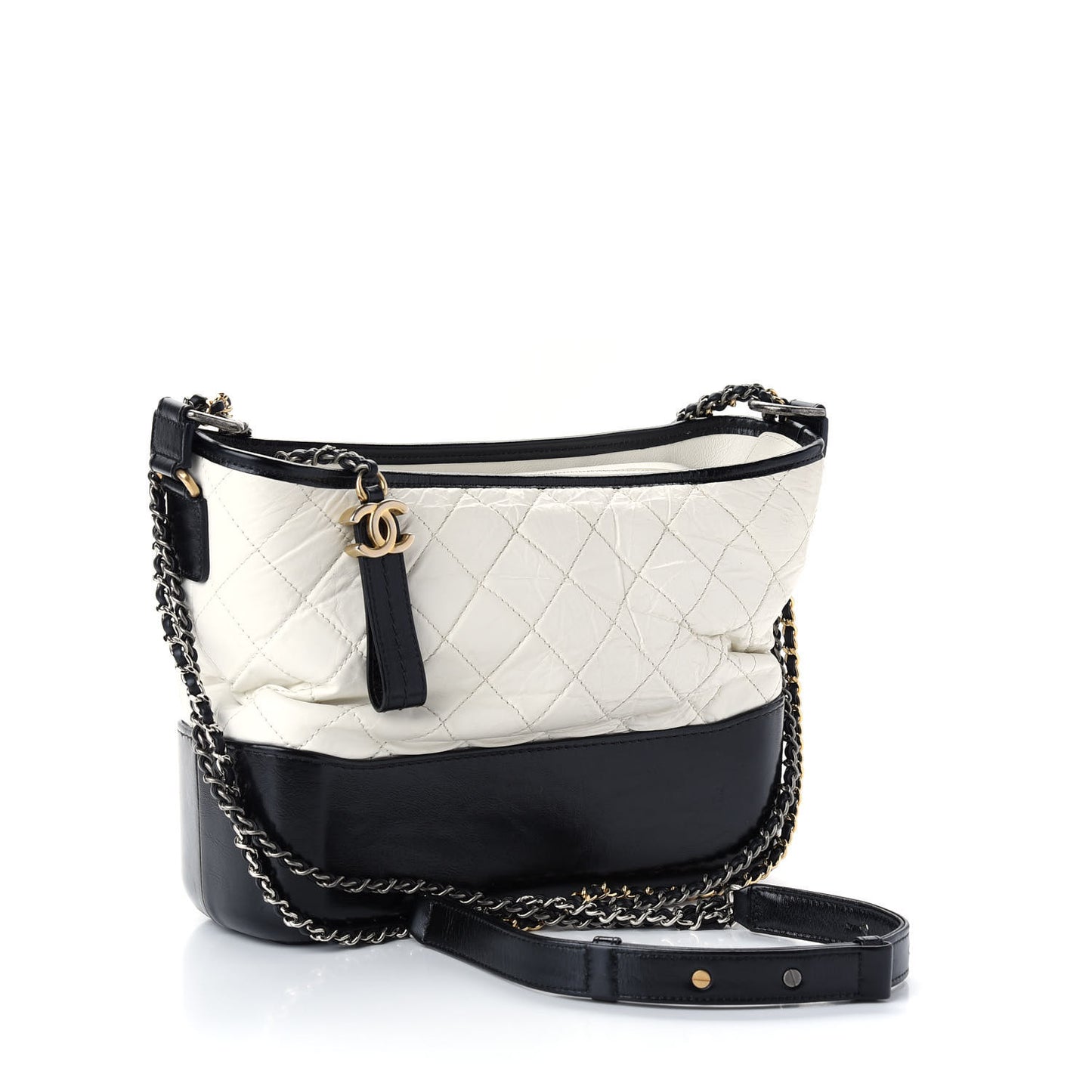 Aged Calfskin Quilted Medium Gabrielle Hobo Black White