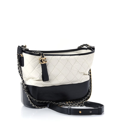 Chanel Aged Calfskin Quilted Medium Gabrielle Hobo Black White 3 of 10