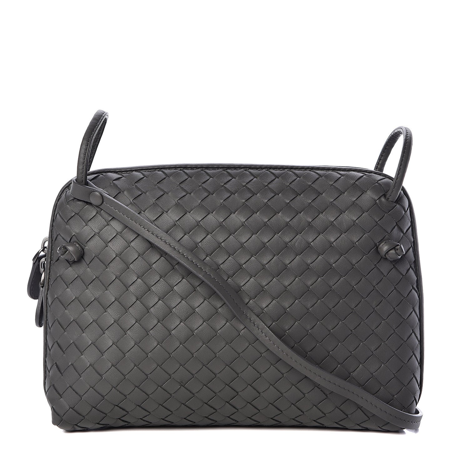 Nappa Intrecciato Pillow Crossbody Messenger Light Grey