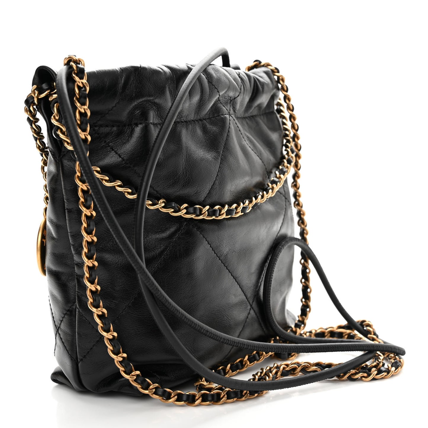 Shiny Calfskin Quilted Mini Chanel 22 Black