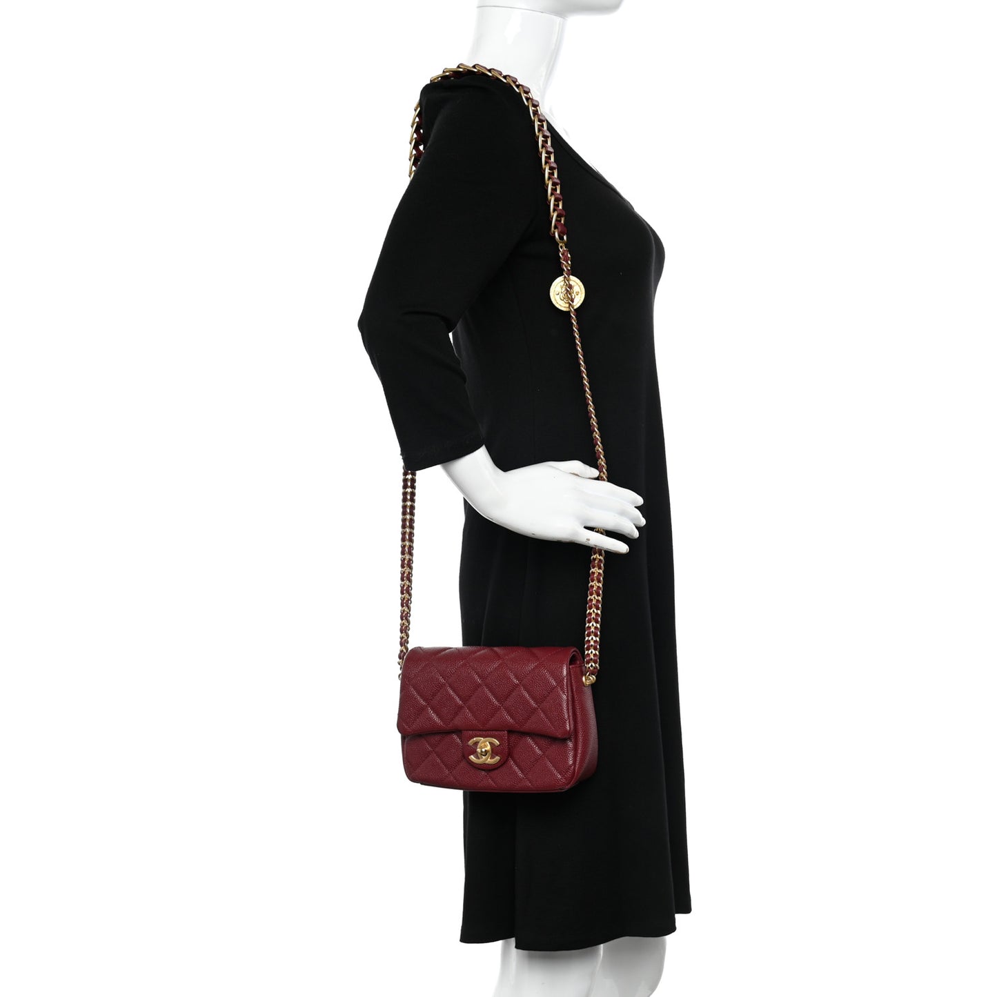 Caviar Quilted Mini Chain Soul Flap Burgundy