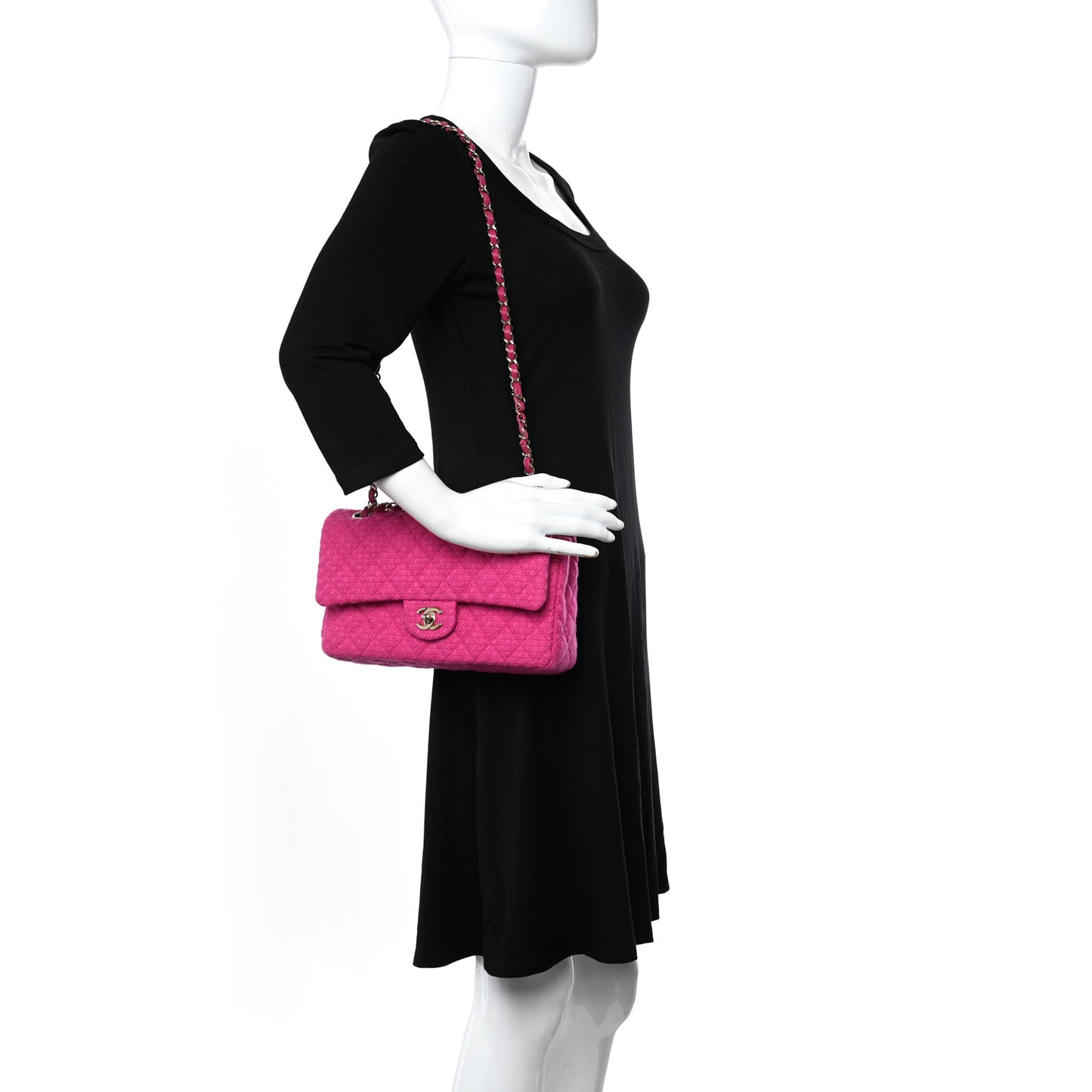 Tweed Quilted Medium Double Flap Fuchsia