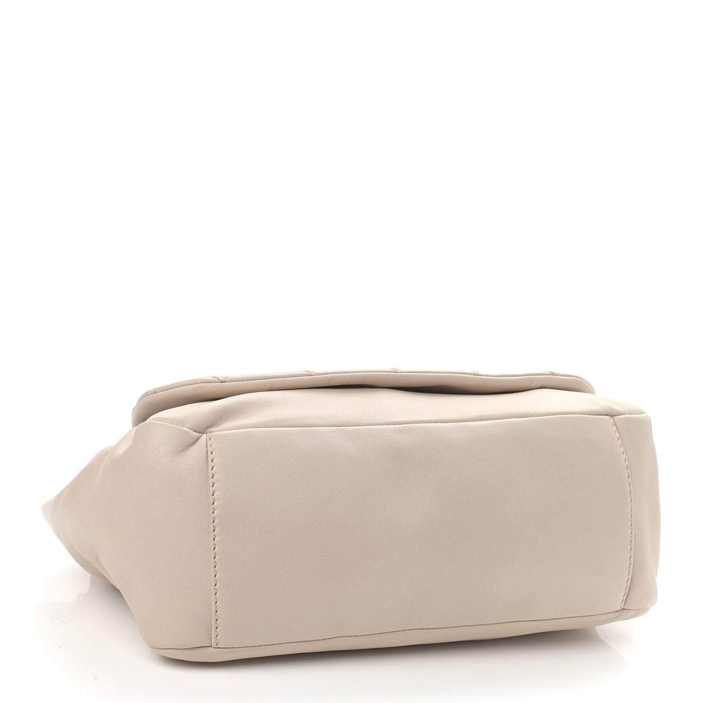 Lambskin Contrast Stitch Surpique Accordion Flap Beige