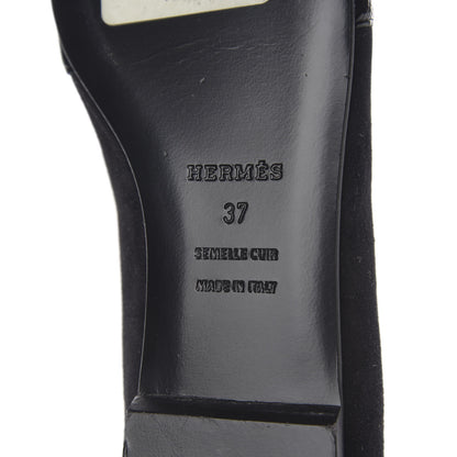 Hermes Velvet Goatskin Patent Epsom Nice Ballerina Flats 37 Black 7 of 7