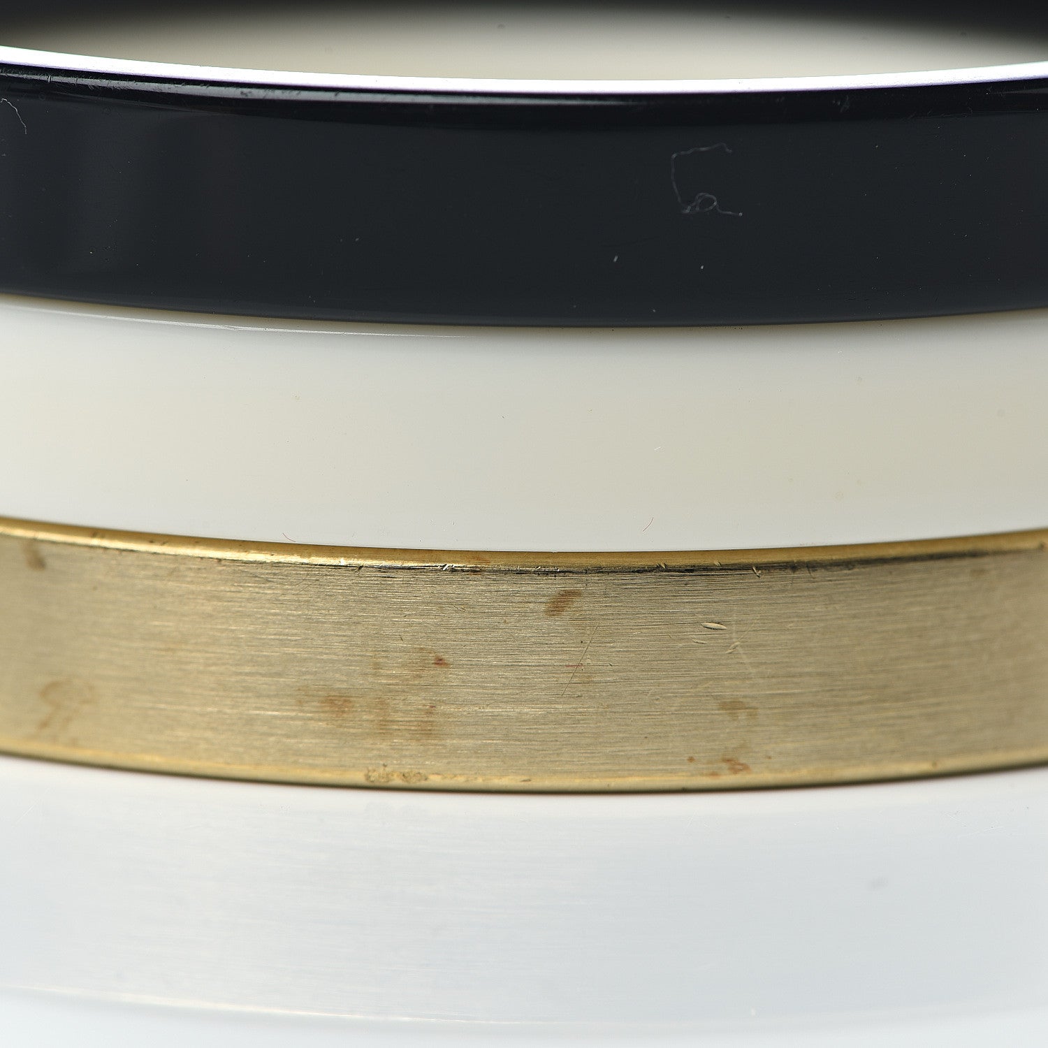 Chanel Resin Metal CC Bangle Set of 3 Black White Gold 7 of 7