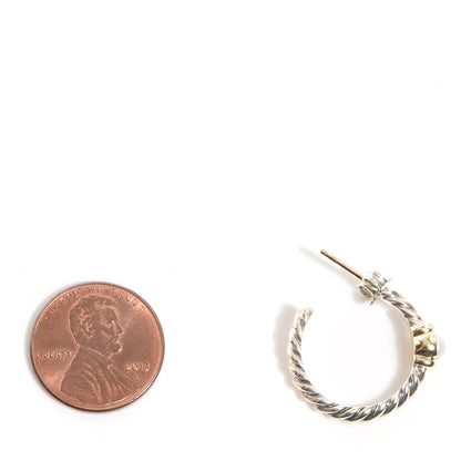 David Yurman Sterling Silver 14K Gold 3mm Pearl Metro Hoop Earrings 2 of 4