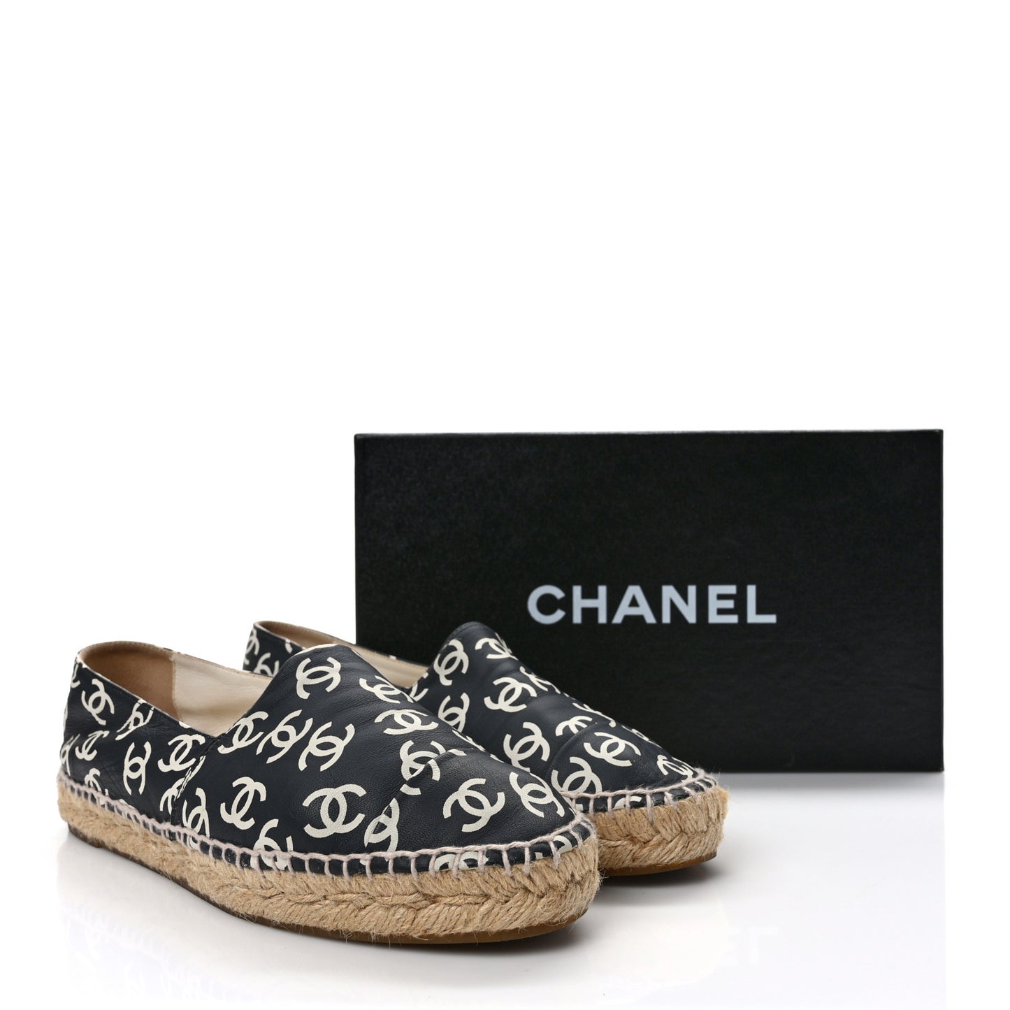 Lambskin Printed CC Espadrilles 38 Black White