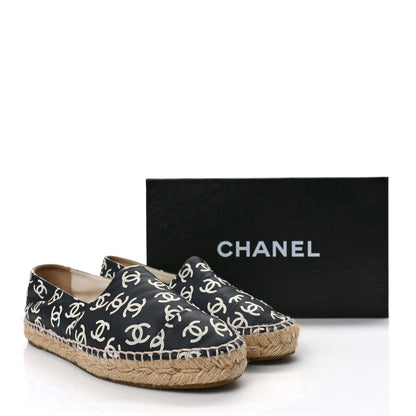 Chanel Lambskin Printed CC Espadrilles 38 Black White 9 of 9